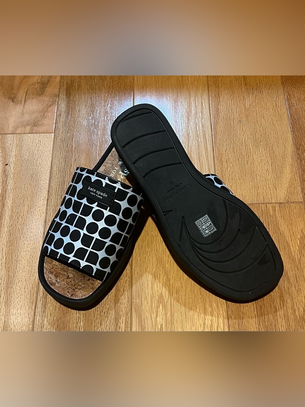 kate spade Black & White Geometric Slide Sandals